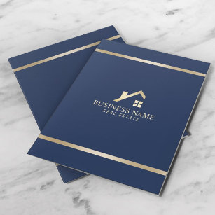 Modern Gold House Logo Real Estate Navy Realtor Pocket Folder