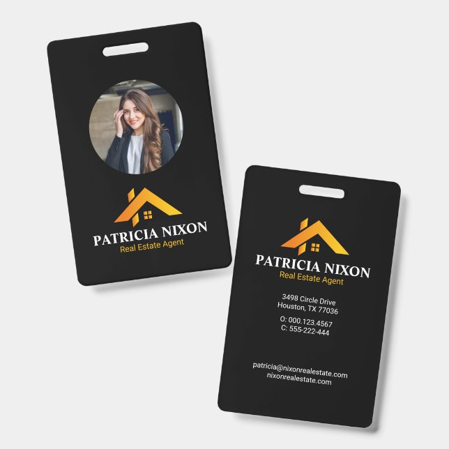 Modern Gold House Real Estate Agent Badge (Front & Back)