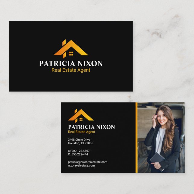 Modern Gold House Real Estate Agent Business Card (Front/Back)