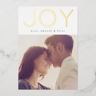 Modern GOLD JOY Christmas Photo Foil Holiday Card