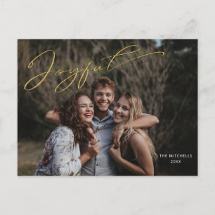 Modern Gold Joyful Calligraphy Script Photo Postcard