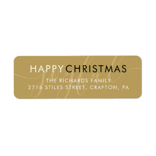 Modern Gold Joyful Happy Christmas Return Address