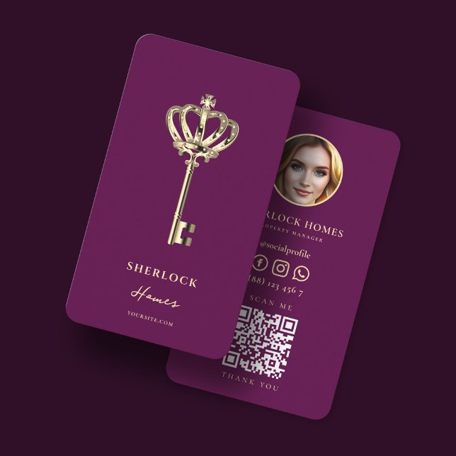 Modern Gold Key Real Estate Agent QR Photo Business Card (Creator Uploaded)