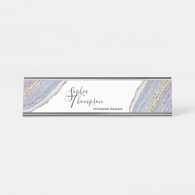 Modern Gold Lavender Geode Agate - Desk Name Plate (Front)
