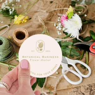 Modern Gold Leaf Minimal Botanical Cream Thank You Classic Round Sticker
