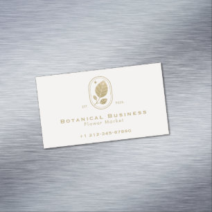 Modern Gold Leaf Minimal Botanical Soft Pink Magnetic Business Card