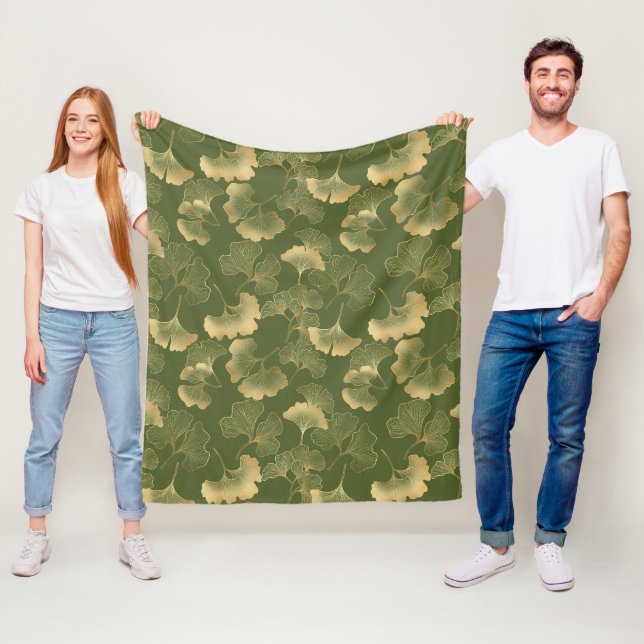 Modern Gold Leaf Pattern Fleece Blanket (In Situ)