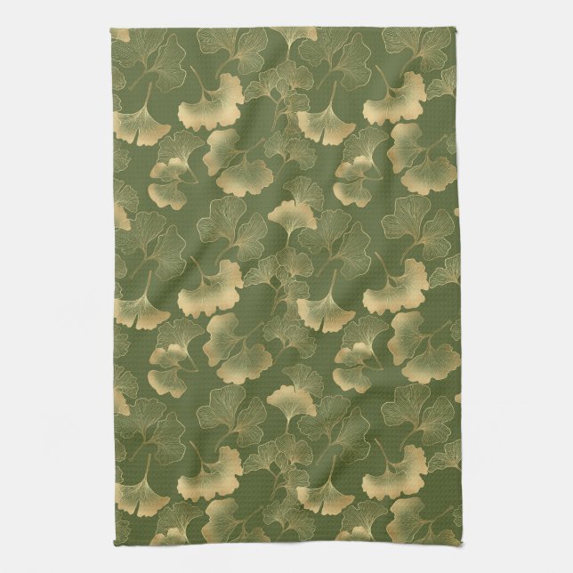 Modern Gold Leaf Pattern Kitchen Towel (Vertical)