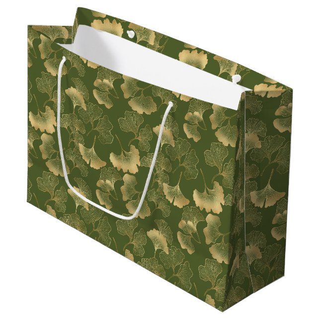 Modern Gold Leaf Pattern Large Gift Bag (Front Angled)