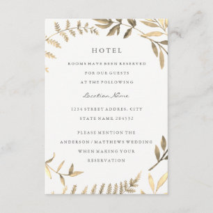 Modern Gold Leaf Wedding Hotel Accommodation Enclosure Card