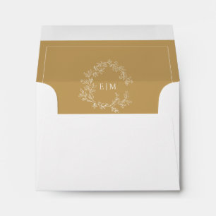 Modern Gold Leafy Crest Monogram RSVP Envelope