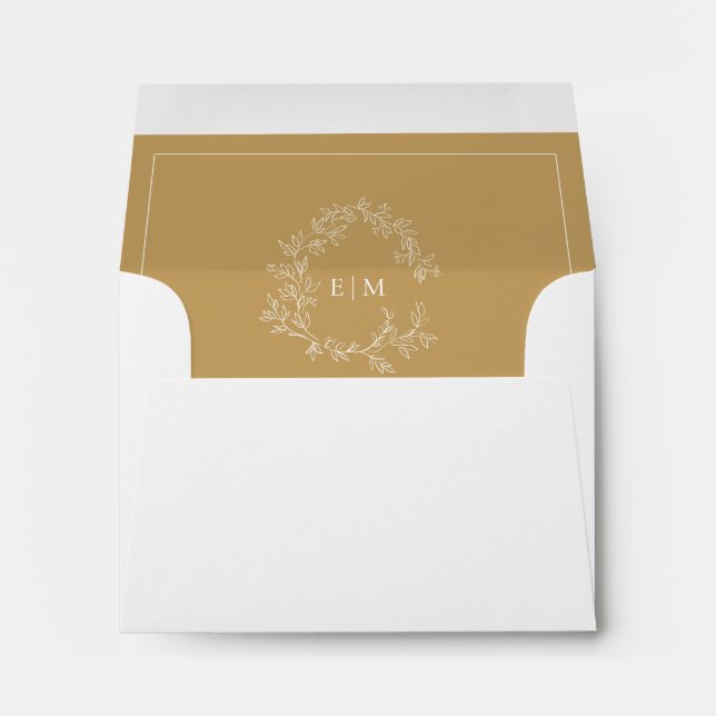 Modern Gold Leafy Crest Monogram RSVP Envelope (Back (Bottom))