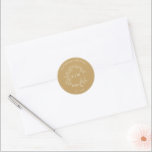 Modern Gold Leafy Crest Monogram Wedding Classic R Round Sticker<br><div class="desc">We're loving this trendy, modern gold wedding Envelope Seal! Simple, elegant, and oh-so-pretty, it features a hand drawn leafy wreath encircling a modern wedding monogram. It is personalized in elegant typography, Finally, it is trimmed in a delicate frame. Veiw suite here: https://www.zazzle.com/collections/gold_leafy_crest_monogram_wedding-119668631605460589 Contact designer for matching products to complete the...</div>