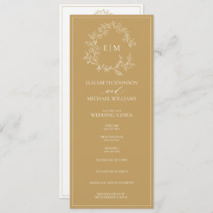 Modern Gold Leafy Crest Monogram Wedding Program