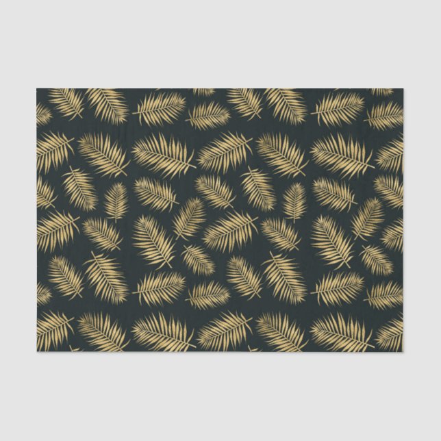 Modern Gold Leaves Against Black Background Tissue Paper (Front)