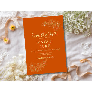 Modern Gold leaves Burnt Orange Save The Date
