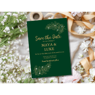 Modern Gold leaves Emerald Save The Date