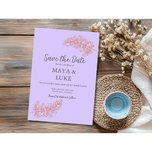 Modern Gold leaves Violet Save The Date
