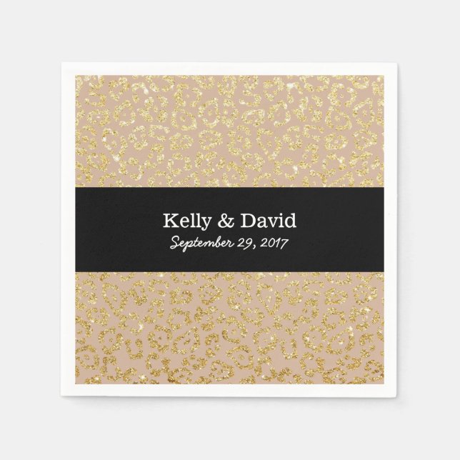 Modern Gold Leopard Print Elegant Neutral Wedding Napkin (Front)
