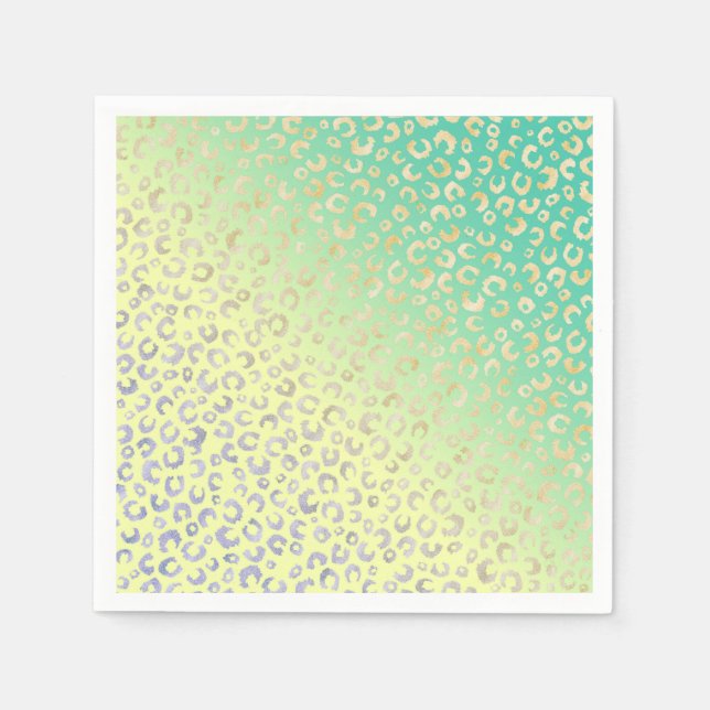 Modern Gold Leopard Print Yellow Mint Design Napkin (Front)