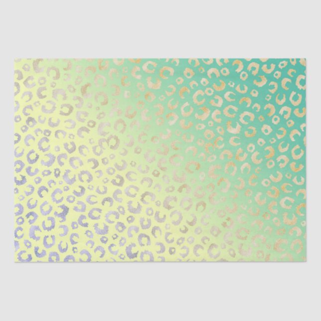 Modern Gold Leopard Print Yellow Mint Design Tissue Paper (Front)
