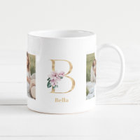 Modern Gold Letter B Flower | Two Photo Monogram