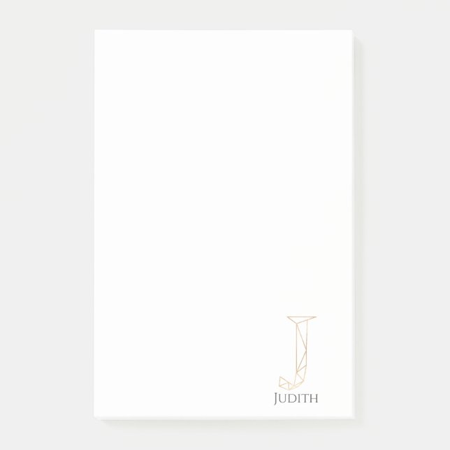 Modern Gold Letter J Monogram Personalized Post-it Notes (Front)