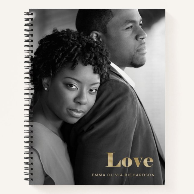 Modern Gold Lettering with your Photo | Love Notebook (Front)