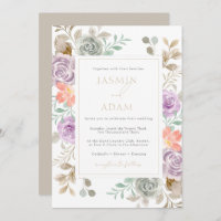 Modern Gold Lilac Peach Floral Wedding