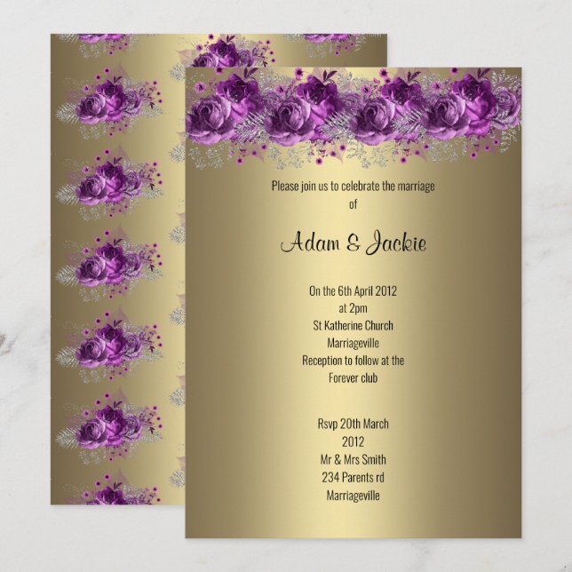 Modern Gold Lilac Purple floral ELEGANT WEDDING Invitation (Front/Back)