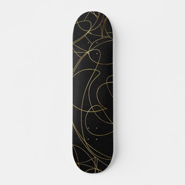 Modern Gold Line Art Gray Dots Abstract Design Skateboard (Front)