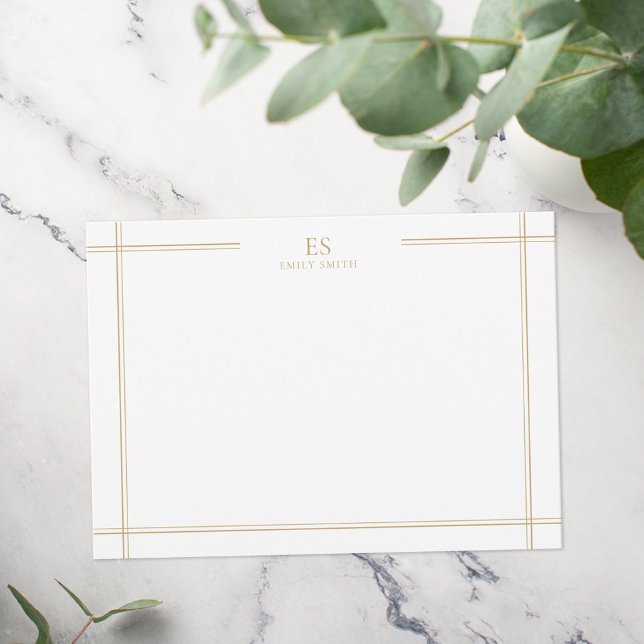 Modern Gold Line Border Monogram Card (Creator Uploaded)