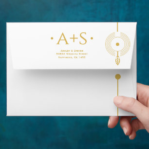 Modern gold line with concentric circles wedding envelope