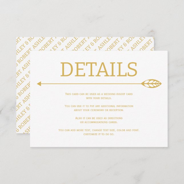 Modern gold line with leaf and arrow wedding enclosure card (Front/Back)