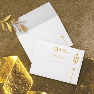 Modern gold line with leaf and arrow wedding envelope