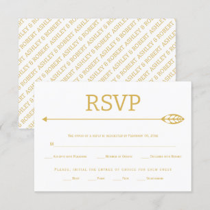 Modern gold line with leaf and arrow wedding RSVP card