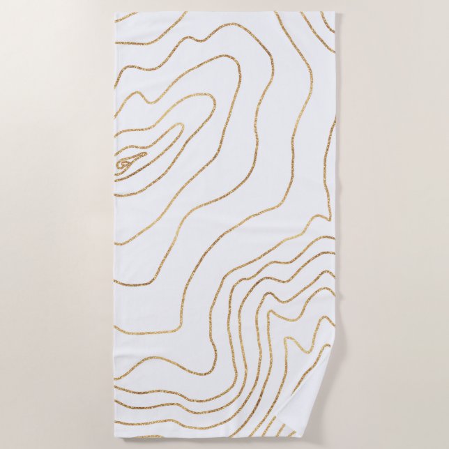 Modern Gold lines Minimalist Hand Drawn Design Beach Towel (Front)