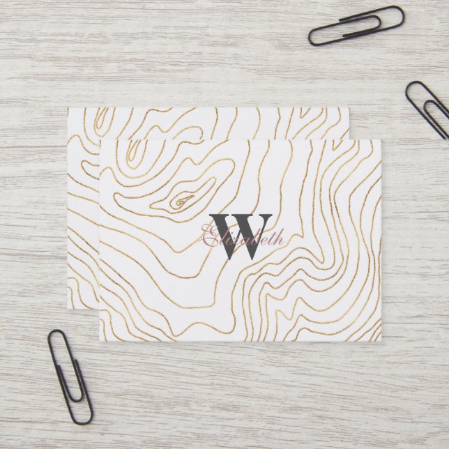 Modern Gold lines Minimalist Hand Drawn Design Business Card (Front/Back In Situ)