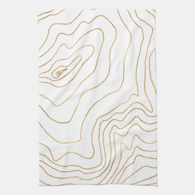 Modern Gold lines Minimalist Hand Drawn Design Kitchen Towel (Vertical)