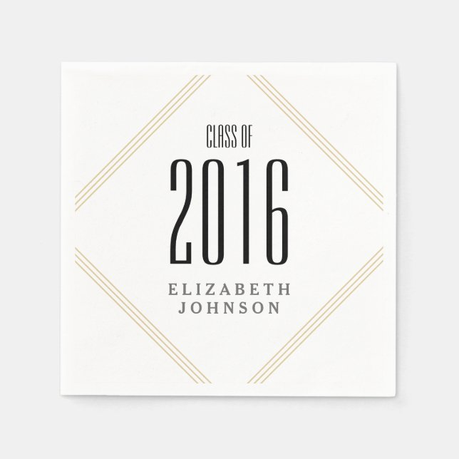 Modern Gold Lines, Personalized Graduation Napkin (Front)