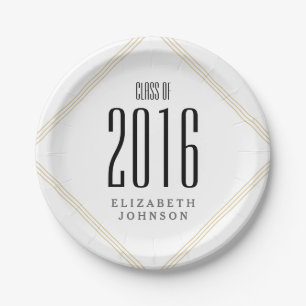 Modern Gold Lines, Personalized Graduation Paper Plate