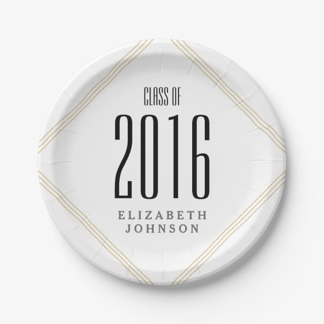 Modern Gold Lines, Personalized Graduation Paper Plate (Front)