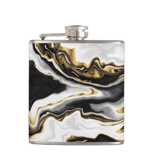 Modern Gold Liquid Swirl Painting Aesthetic Design Hip Flask