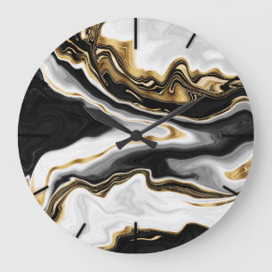 Modern Gold Liquid Swirl Painting Aesthetic Design Large Clock