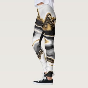 Modern Gold Liquid Swirl Painting Aesthetic Design Leggings