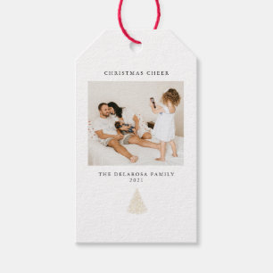 Modern Gold-Lit Christmas Tree Cheer Two Photo  Gift Tags