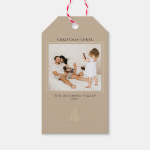 Modern Gold-Lit Tree Photo Christmas Cheer Kraft Gift Tags