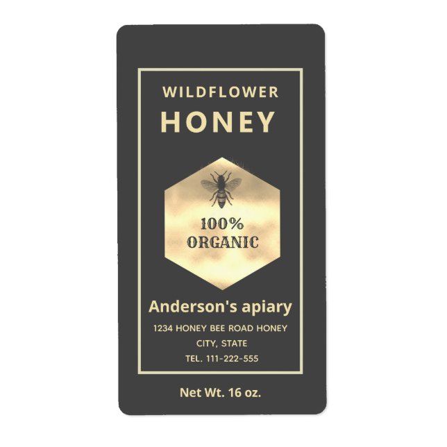 Modern gold logo honey bee honey jar (Front)