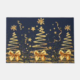 Modern gold luxurious metallic glitter navy blue doormat