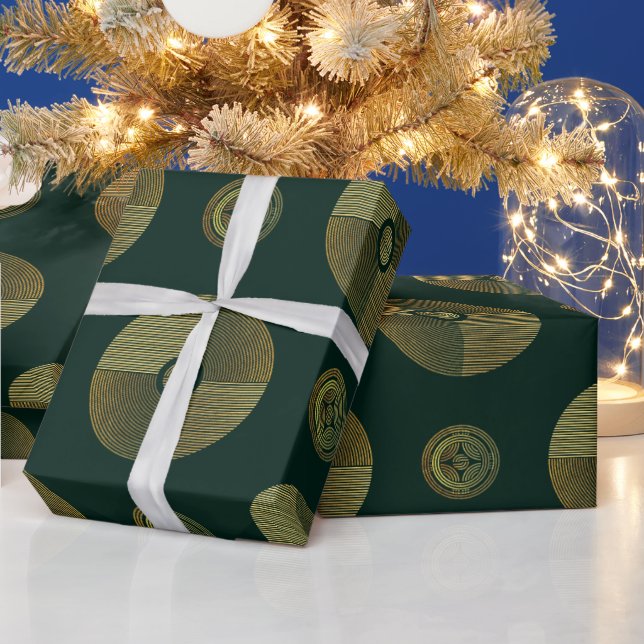 Modern Gold Luxury Art Deco Circles  Wrapping Paper (Holidays)